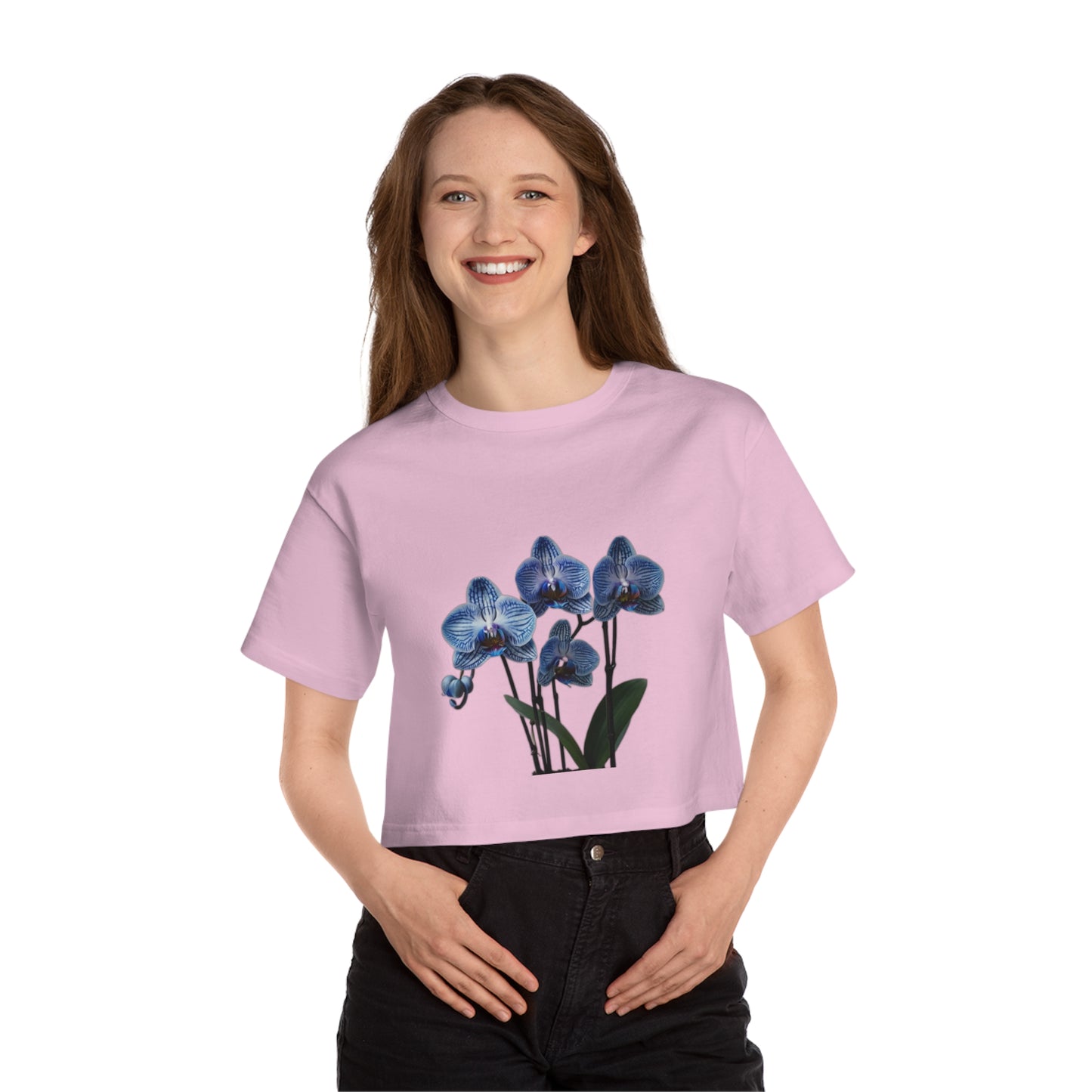 Floral Cropped T-Shirt with Orchid Design