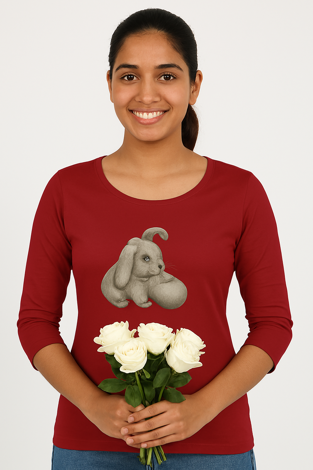 Women's Long Sleeve Tee, Bunny with ball