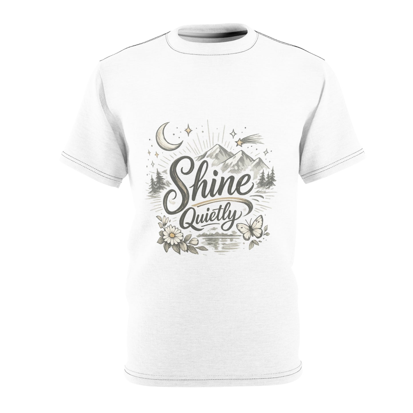 Shine Quietly Mountain Tee — Nature-Inspired Inspirational Graphic Shirt