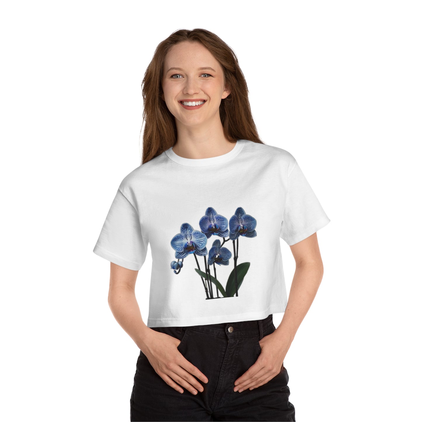 Floral Cropped T-Shirt with Orchid Design
