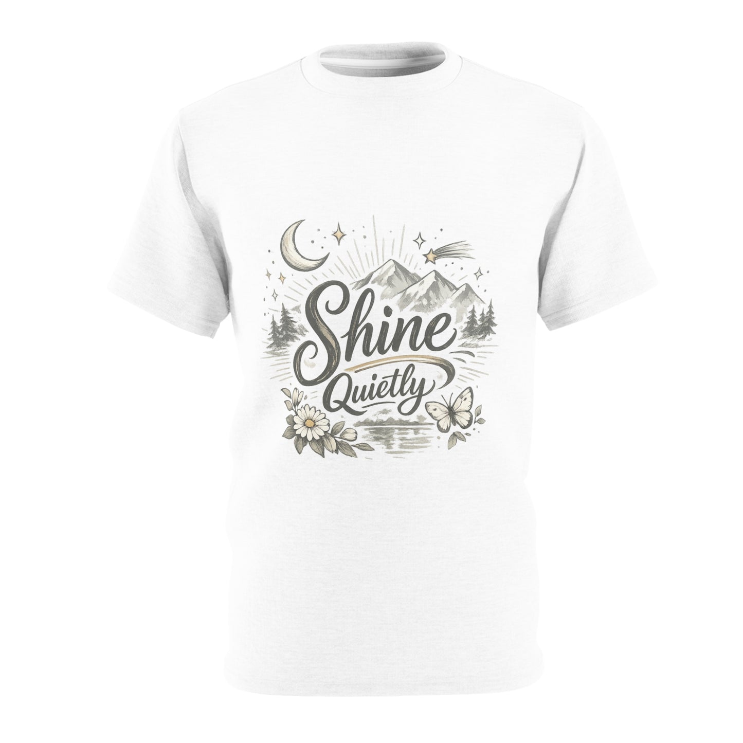 Shine Quietly Mountain Tee — Nature-Inspired Inspirational Graphic Shirt
