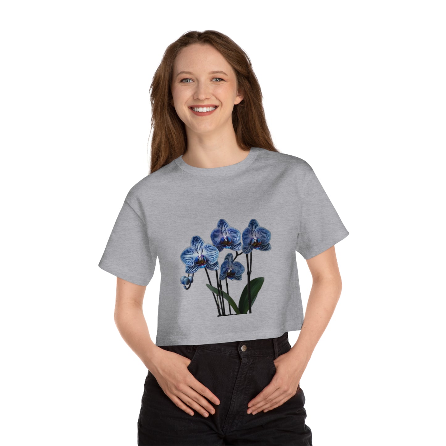 Floral Cropped T-Shirt with Orchid Design