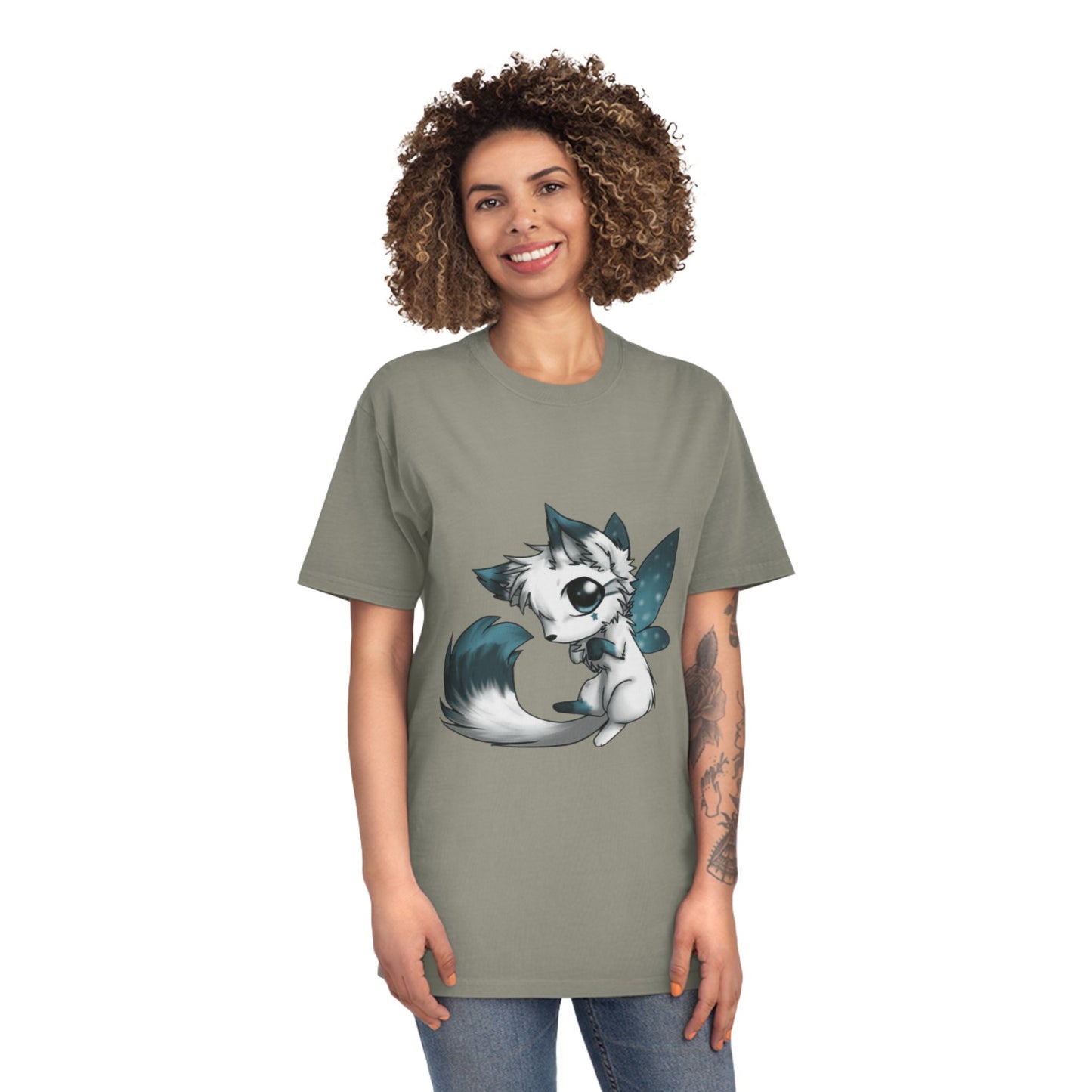 Unisex Faded Shirt with Adorable Cat Fairy Design