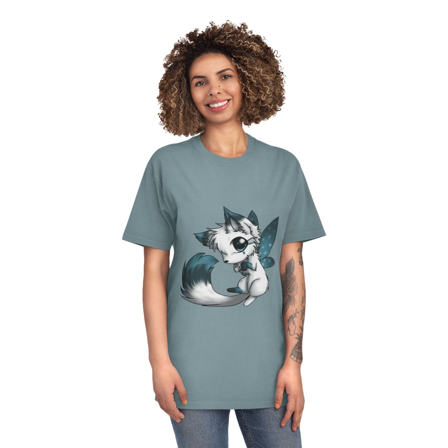 Unisex Faded Shirt with Adorable Cat Fairy Design