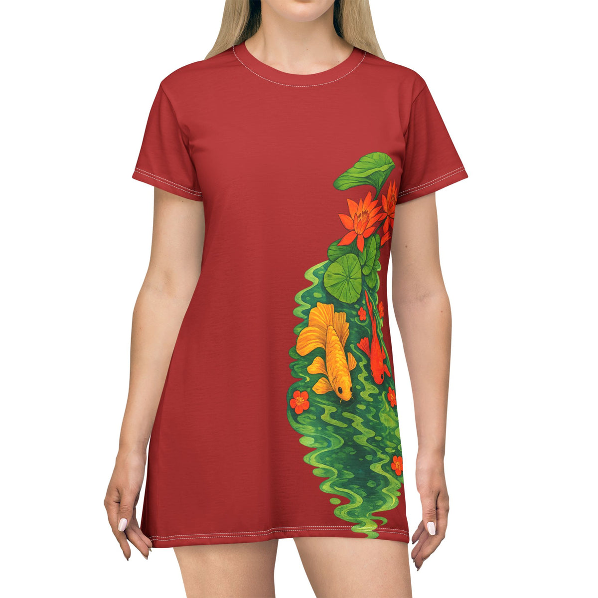 Red Tropical Garden T-Shirt Dress