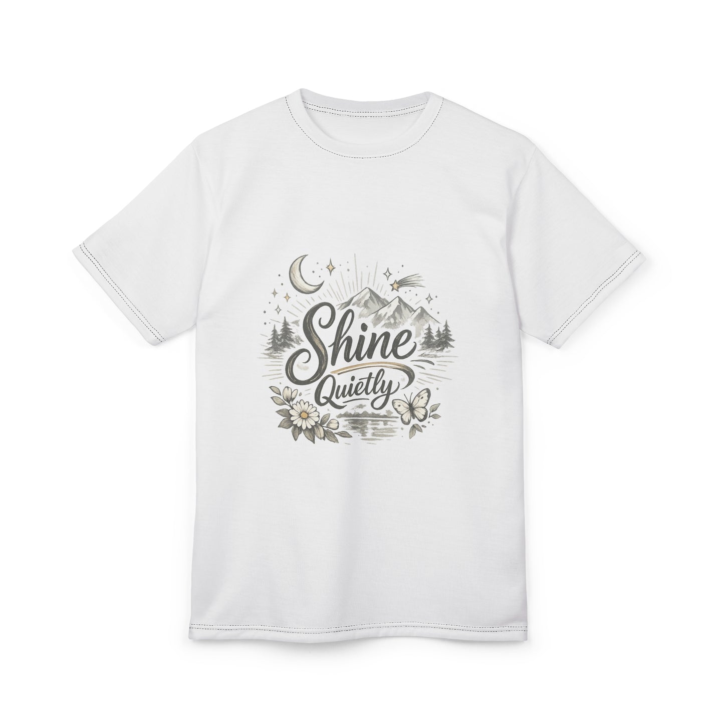 Shine Quietly Mountain Tee — Nature-Inspired Inspirational Graphic Shirt
