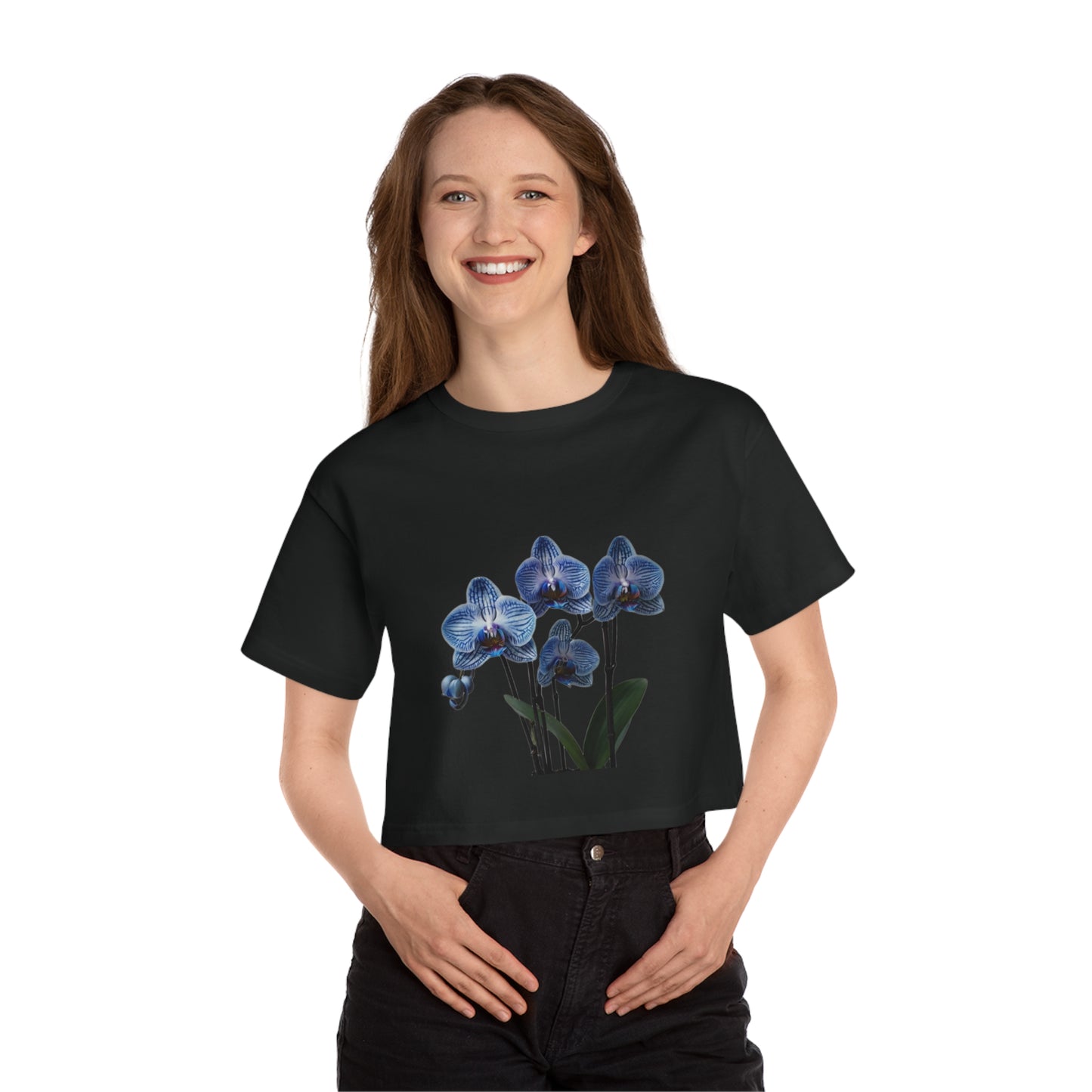 Floral Cropped T-Shirt with Orchid Design
